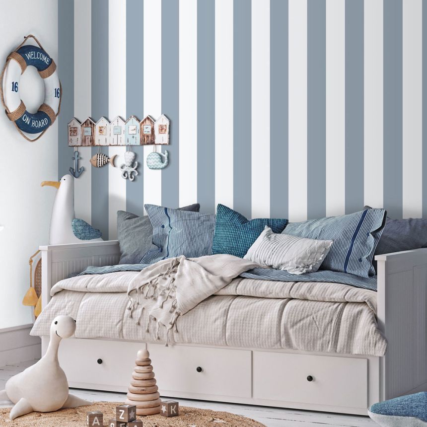 Vlies tapéta, kék-fehér, csíkok, 293-2, Enzo,  ICH Wallcoverings