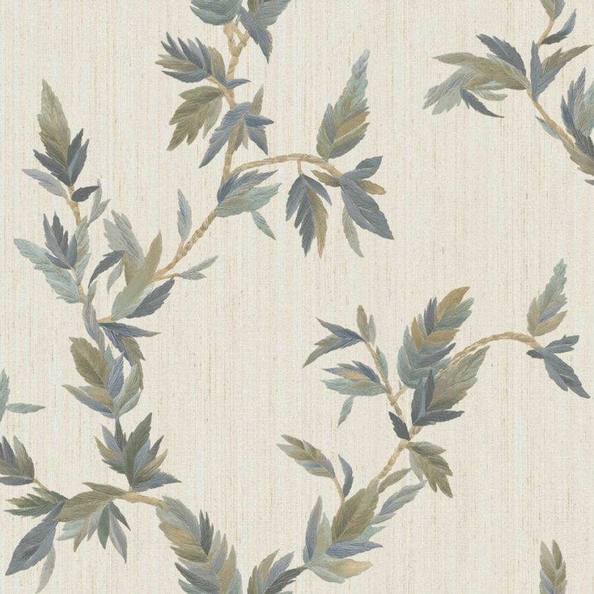 Tapéta, bézs-zöld-kék, levelek, 35915, Ornamenta, Parato by Cristiana Masi
