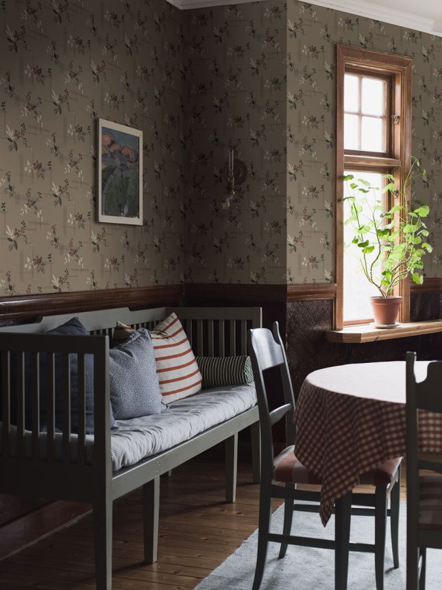 Tapéta, barna, virágok, 4173, Alla Tiders Hus, Borastapeter