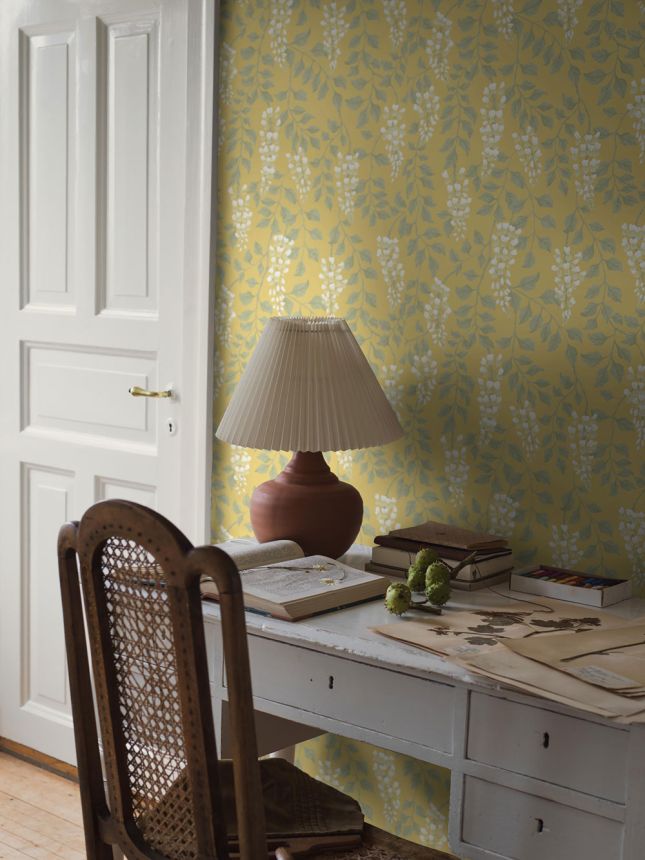 Tapéta, sárga, lilaakác virágok, 5709, Orangeri, Boråstapeter