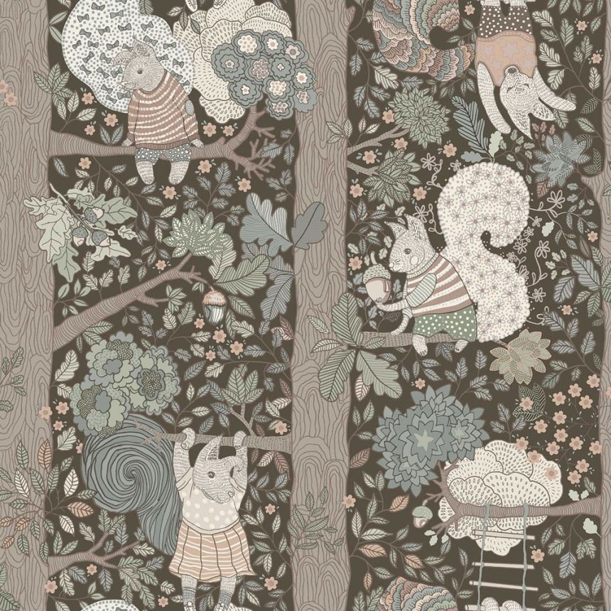 Gyerekszobai barna-zöld tapéta, állatok, 6290, Icons, Borastapeter