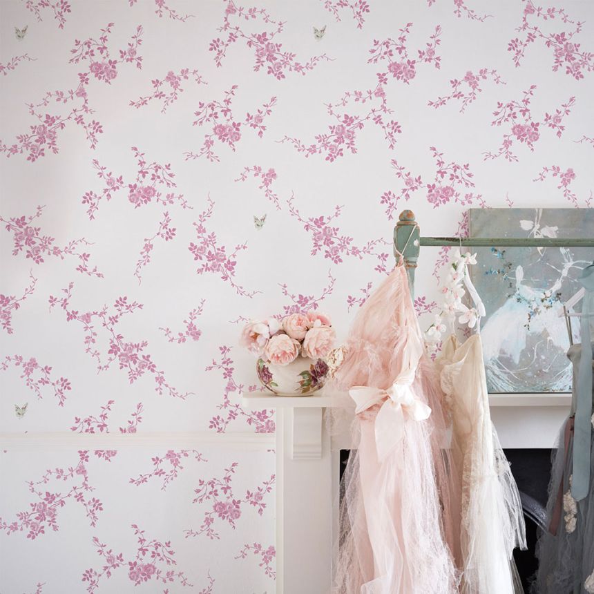 Tapéta, fehér-rózsaszín, virágok, 125107, Shabby Chic by Rachel Ashwell