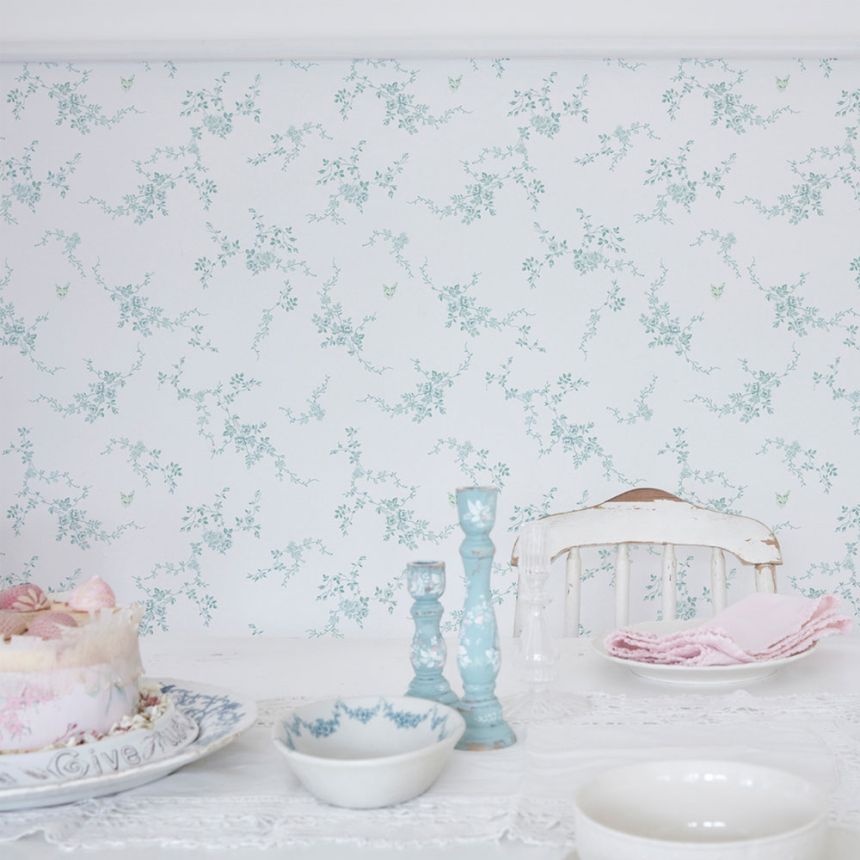 Tapéta, kék-zöld, virágok, 125108, Shabby Chic by Rachel Ashwell