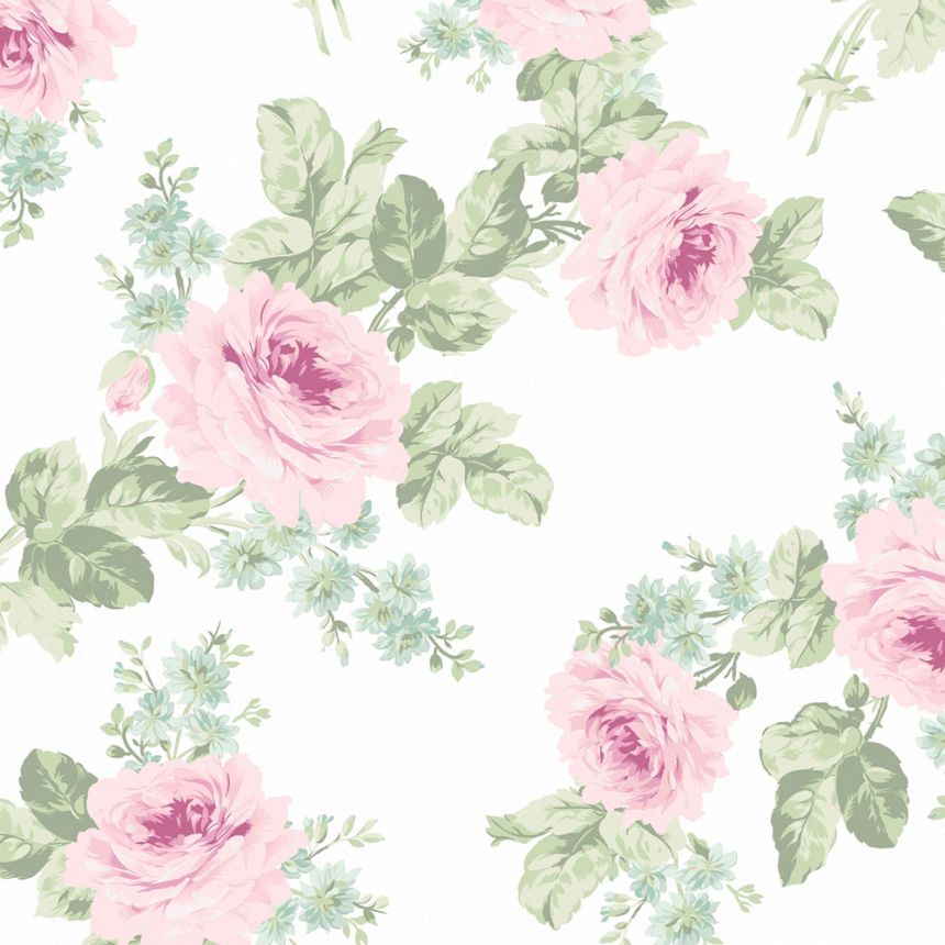 Tapéta, rózsaszín-zöld, virágok, 125111, Shabby Chic by Rachel Ashwell