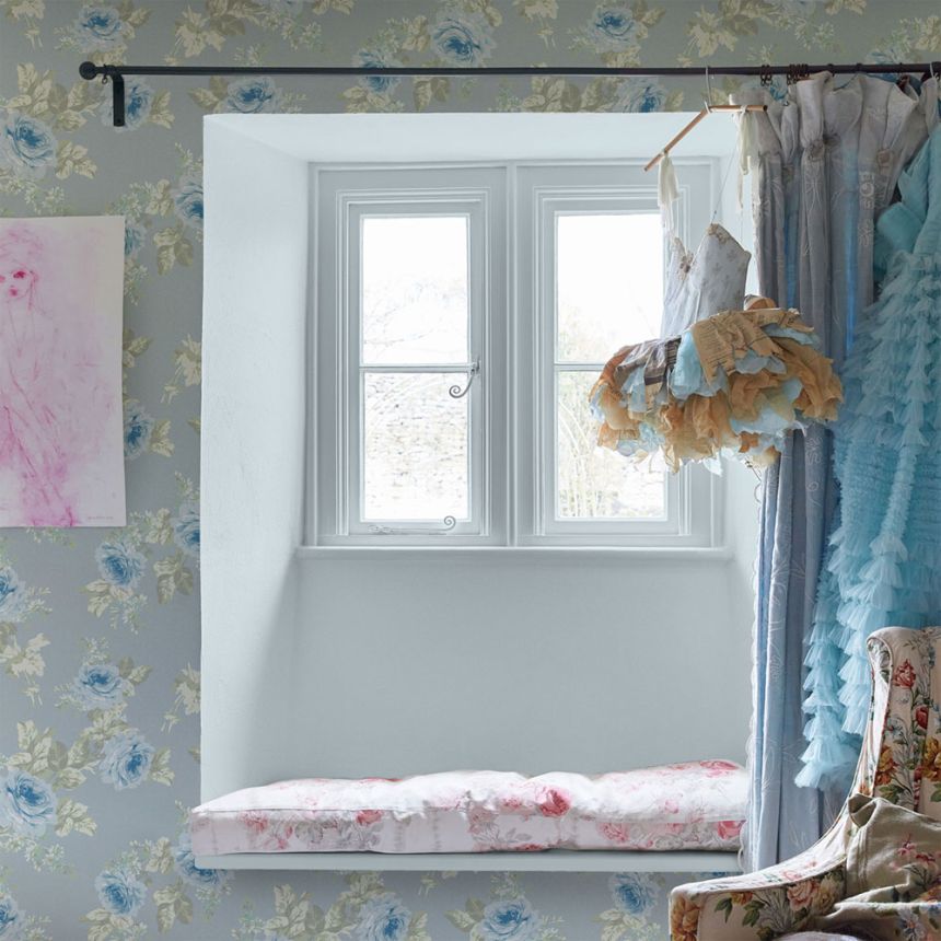 Tapéta, kék-zöld, virágok, 125112, Shabby Chic by Rachel Ashwell