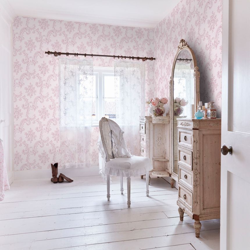 Tapéta, rózsaszín, kastélyminta, ornamentika, 125113, Shabby Chic by Rachel Ashwell