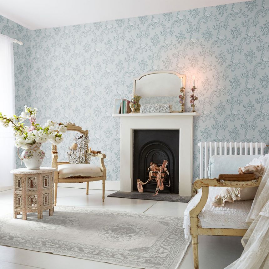 Tapéta, kék, kastélyminta, ornamentika, 125114, Shabby Chic by Rachel Ashwell