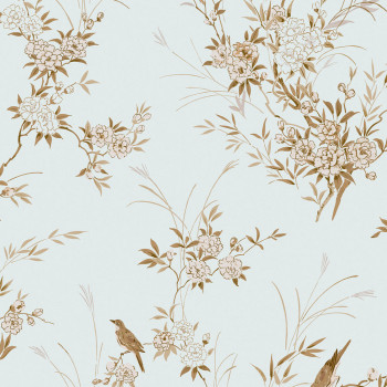 Tapéta, kék, virágok, madarak, 125121, Shabby Chic by Rachel Ashwell