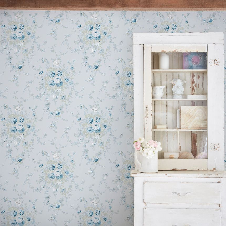 Tapéta, kék, virágok, 125128, Shabby Chic by Rachel Ashwell