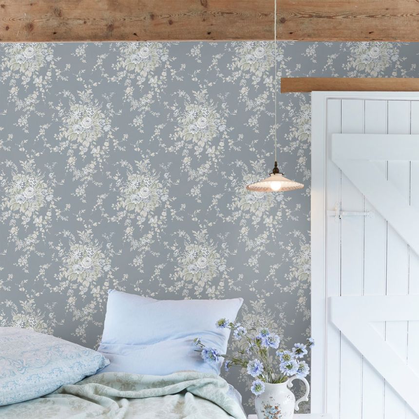 Tapéta, szürke, virágok, 125129, Shabby Chic by Rachel Ashwell