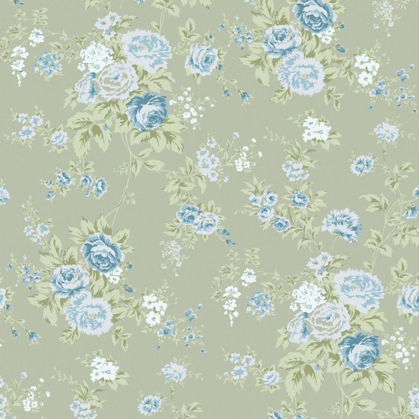 Tapéta, zöld, virágok, 125131, Shabby Chic by Rachel Ashwell