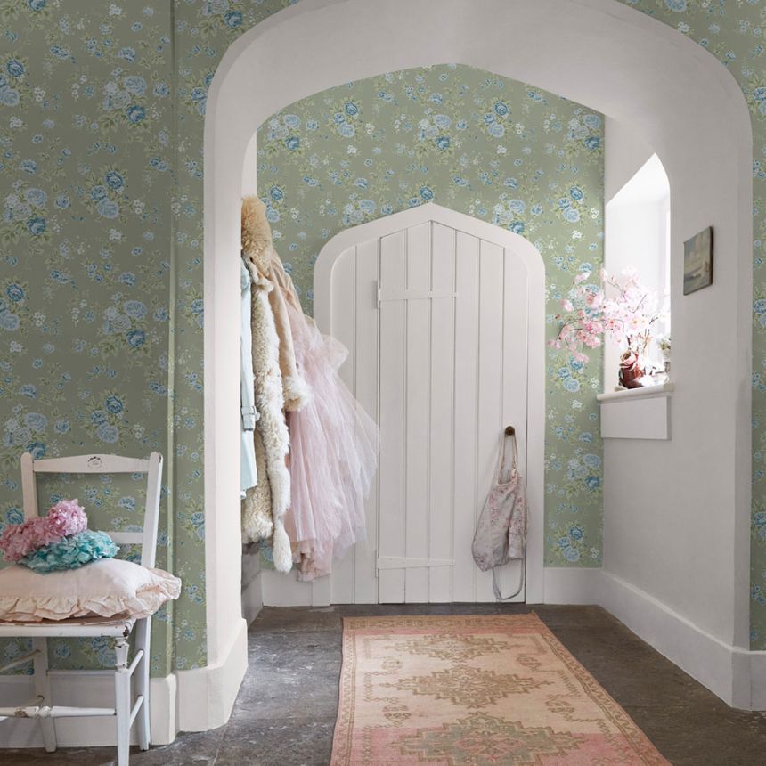 Tapéta, zöld, virágok, 125131, Shabby Chic by Rachel Ashwell