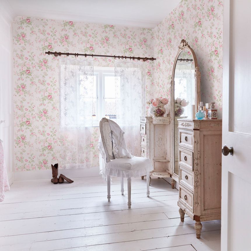 Tapéta, krém, virágok, 125132, Shabby Chic by Rachel Ashwell