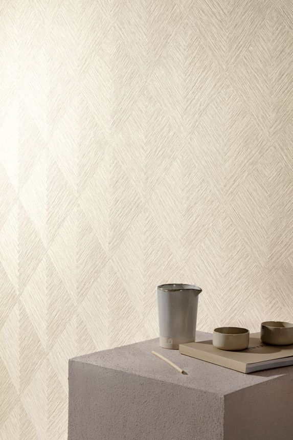 Tapéta, krém-bézs, geometrikus, PW3002, Precious Weaves, Grandeco