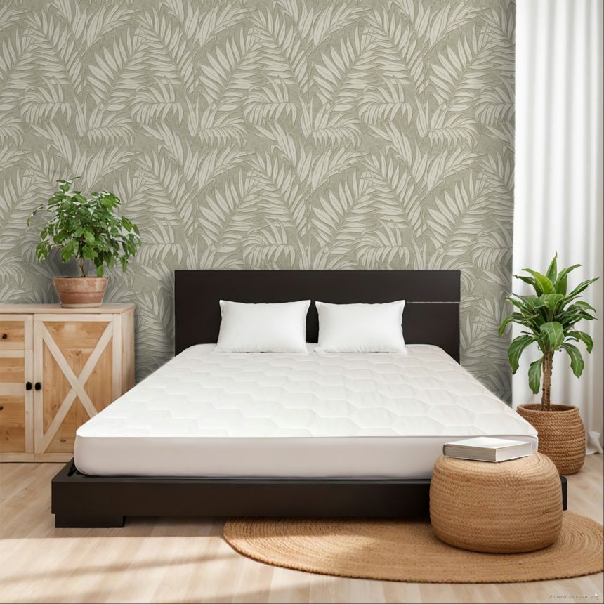 Tapéta, szürke-zöld, levelek, 350555, Riviera Maison, Eijffinger