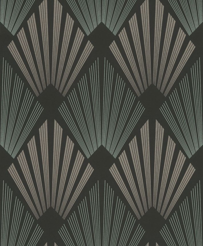 Tapéta, fekete-zöld, grafikus, Art Deco, GAT302, The Texture Book, Masureel