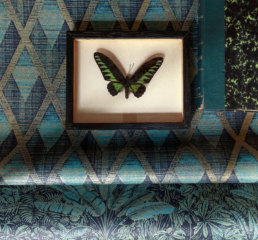 Tapéta, zöld-arany, geometrikus, CAB503, The Texture Book, Masureel