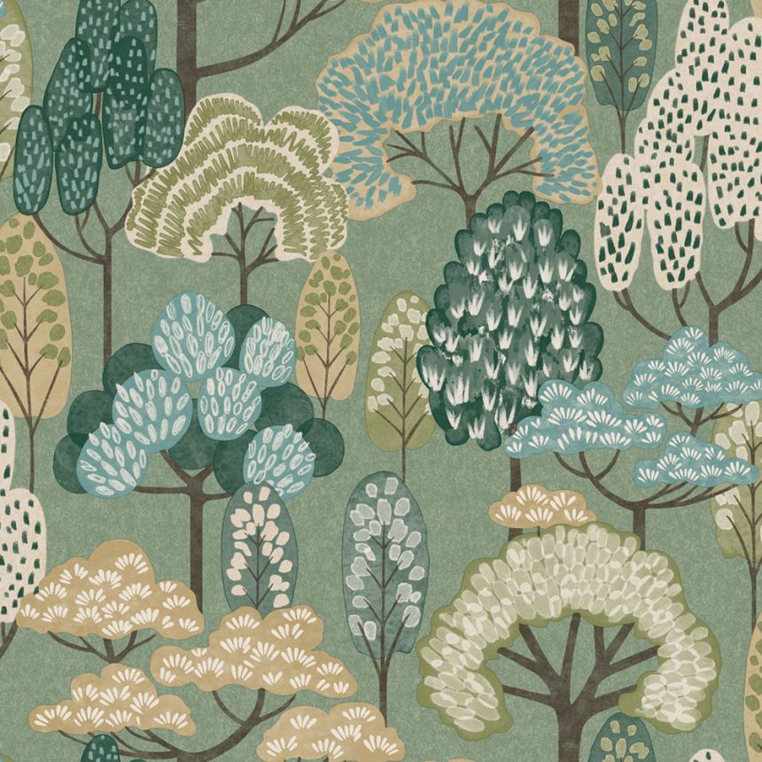 Gyerektapéta, zöld, fák, LD2113, Little Dreamers, Grandeco