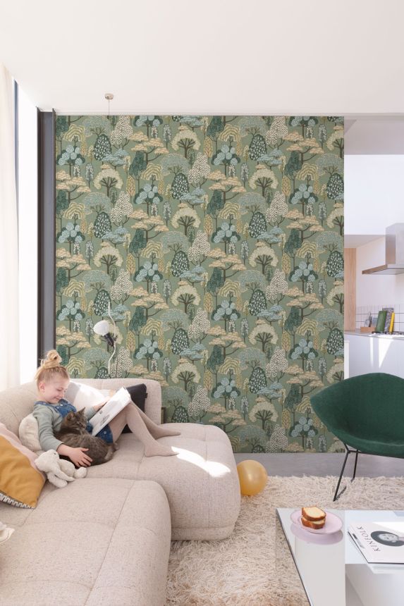 Gyerektapéta, zöld, fák, LD2113, Little Dreamers, Grandeco