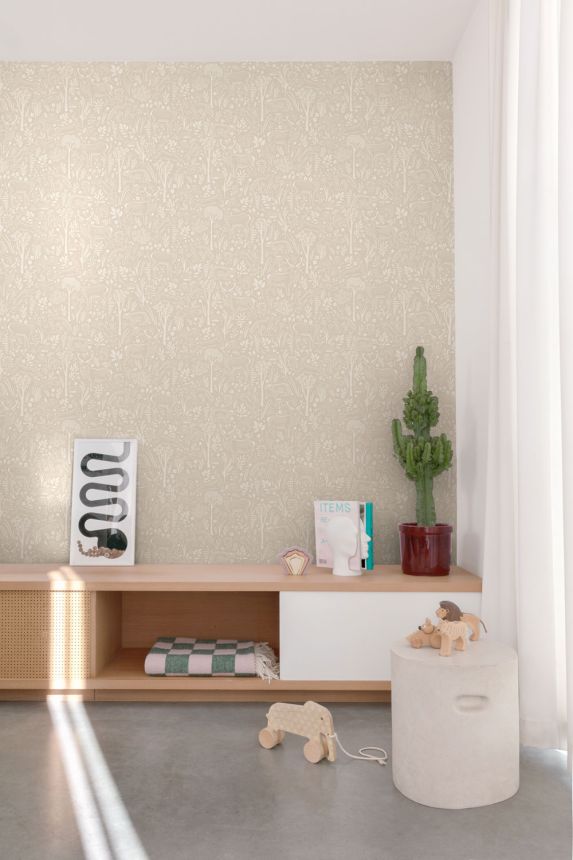 Tapéta, szürke-bézs, erdei állatok, LD3403, Little Dreamers, Grandeco
