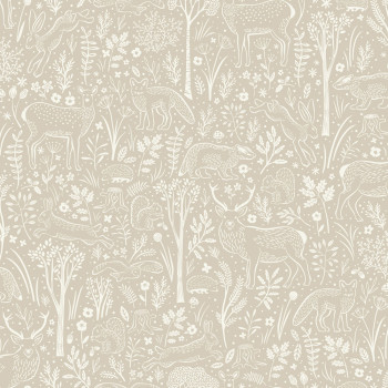 Tapéta, szürke-bézs, erdei állatok, LD3403, Little Dreamers, Grandeco
