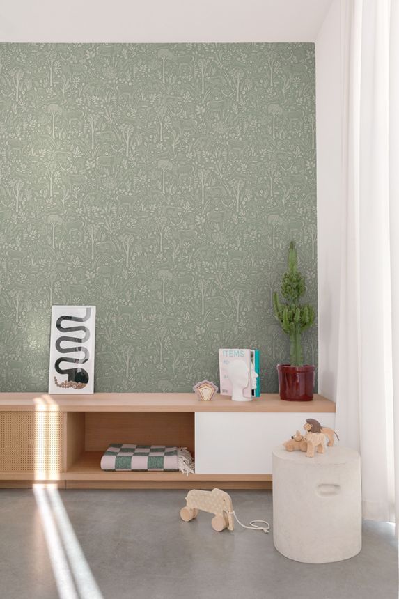 Tapéta, zöld, erdei állatok, LD3413, Little Dreamers, Grandeco