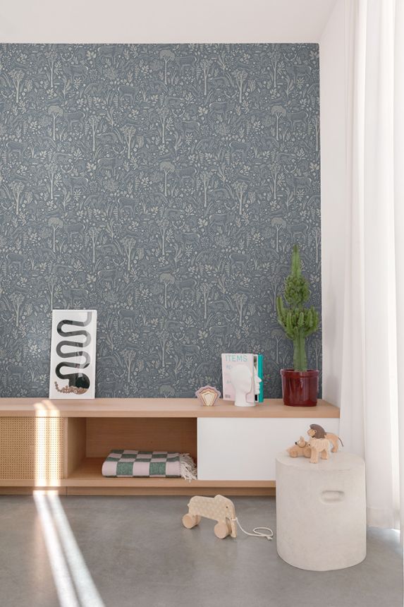 Tapéta, kék, erdei állatok, LD3415, Little Dreamers, Grandeco
