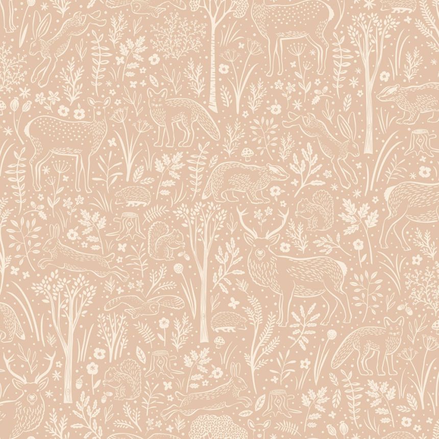 Tapéta, rózsaszín, erdei állatok, LD3418, Little Dreamers, Grandeco