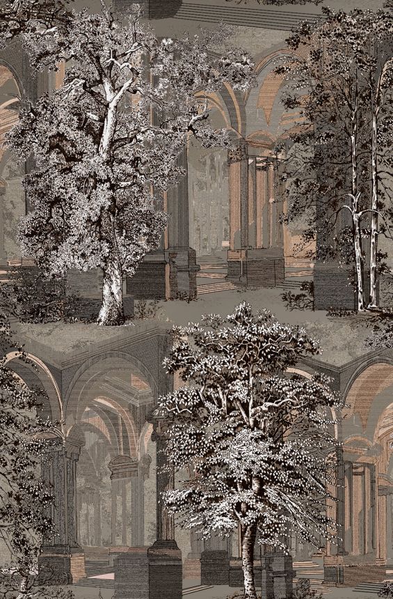 Vliesová tapeta na zeď, hnědo-šedá, stromy, podloubí, 129090, Arboretum, Graham Brown Premium
