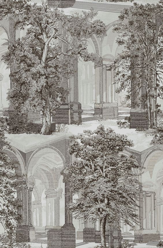 Tapéta, szürke-bézs, fák, árkádok, 129091, Arboretum, Graham Brown Premium