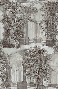 Tapéta, szürke-bézs, fák, árkádok, 129091, Arboretum, Graham Brown Premium