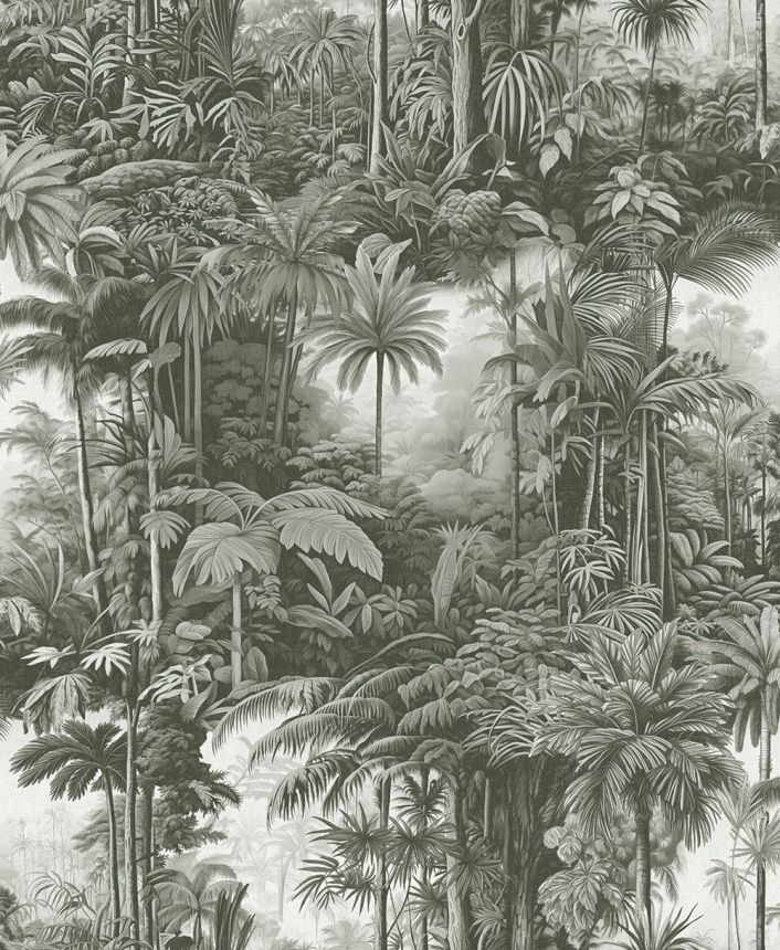 Tapéta, szürke-fekete, pálmák, dzsungel, 127916, Arboretum, Graham Brown Premium