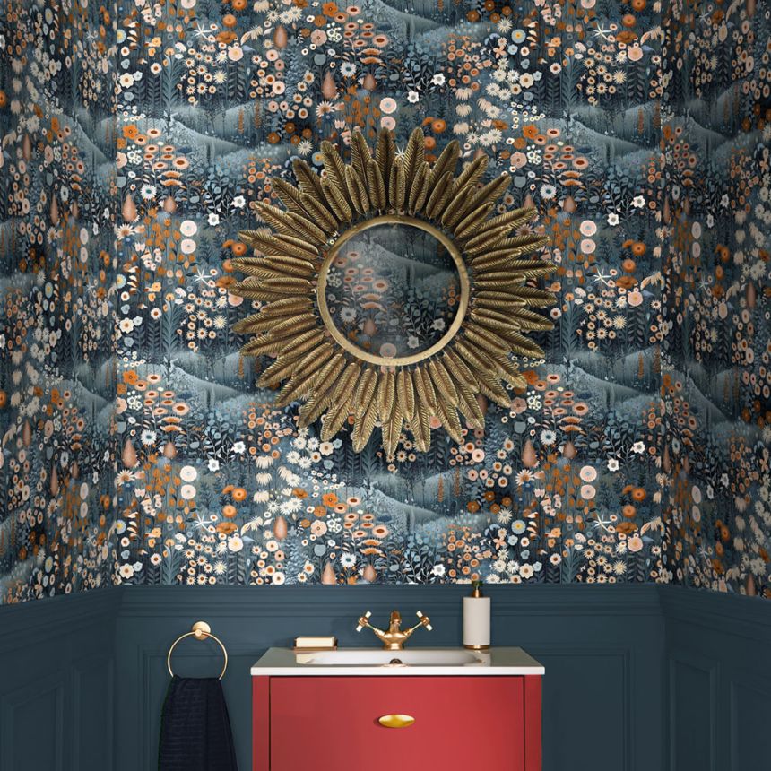 Tapéta, türkiz, virágzó rét, 127927, Arboretum, Graham Brown Premium