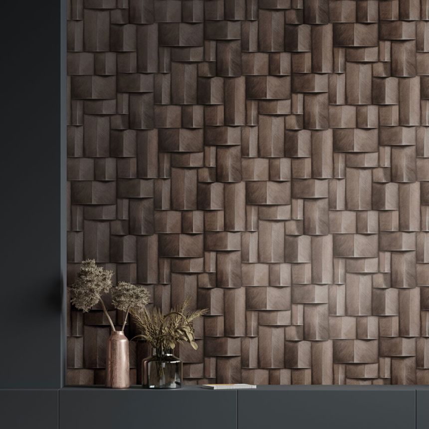 Grafikus tapéta, barna, 3D hatás, 35375, Timber, Marburg