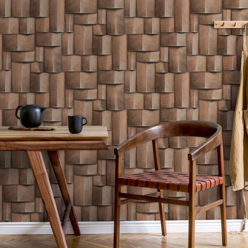 Grafikus tapéta, barna, 3D hatás, 35399, Timber, Marburg