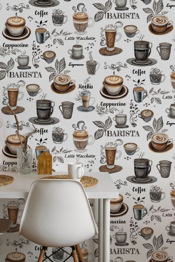 Tapéta, fehér, kávé, 89043, Naomi, Novamur