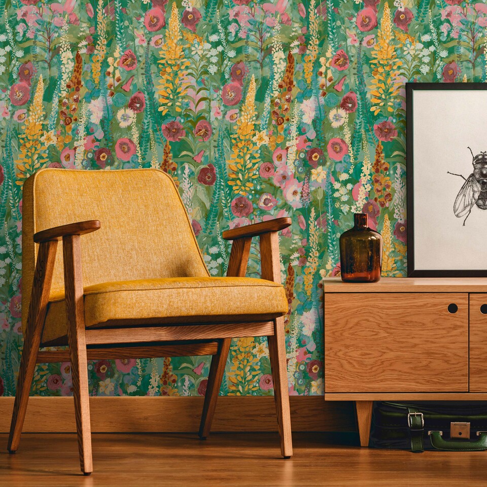 Tapéta, zöld, virágok, A74601, Inia, Grandeco