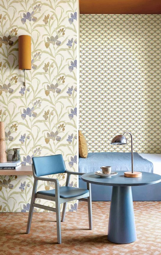 Tapéta, kék-bézs, virágok, 2022, Rio, Parato by Cristiana Masi