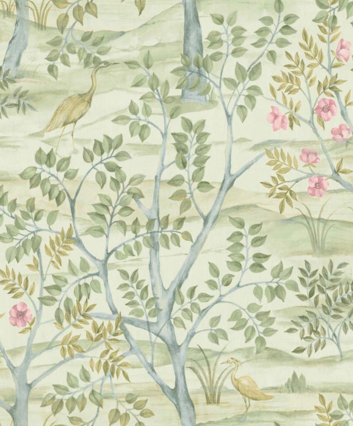 Tapéta, zöld, fák, madarak, 8317, Blooming Garden 2, Parato by Cristiana Masi