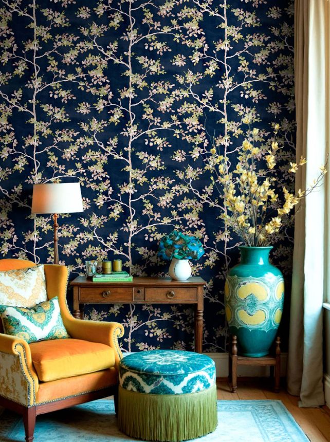 Tapéta, kék, fák, levelek, 8322, Blooming Garden 2, Parato by Cristiana Masi