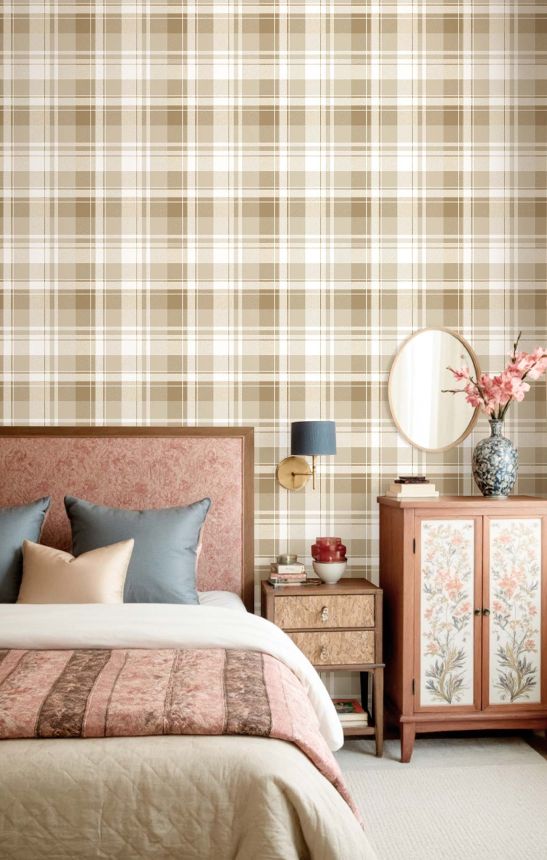 Tapéta, bézs, skót kockás szövet hatás, 8386, Blooming Garden 2, Parato by Cristiana Masi