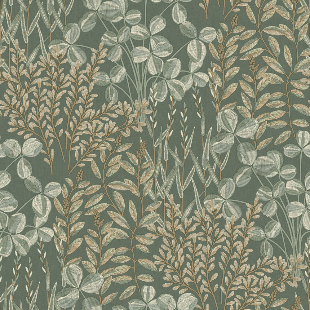 Tapéta, zöld, levelek és fű, A78901, Inia, Grandeco