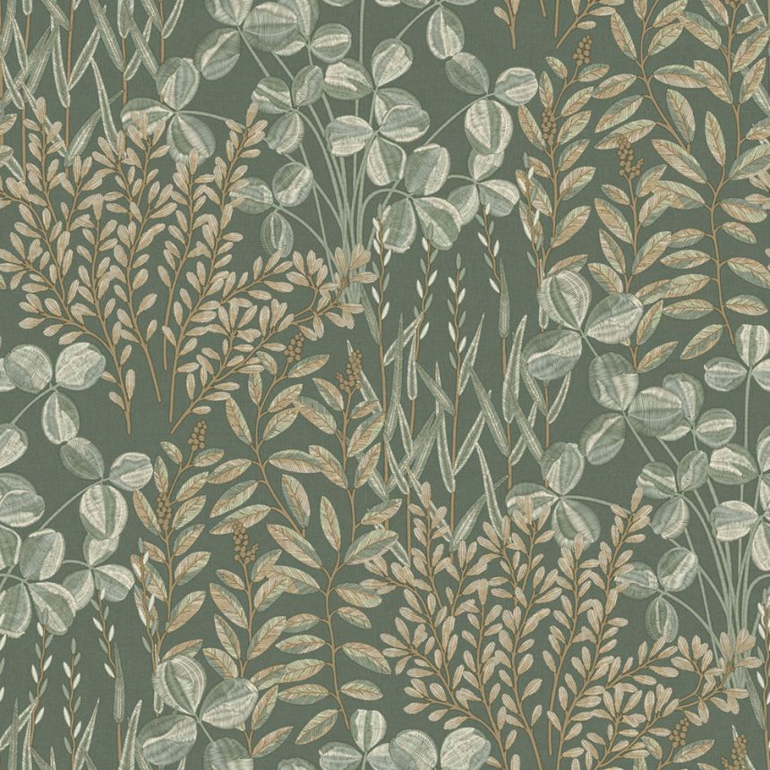 Tapéta, zöld, levelek és fű, A78901, Inia, Grandeco