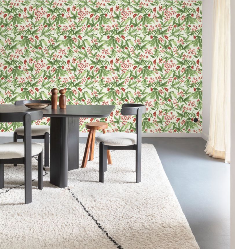 Tapéta, zöld-rózsaszín, virágzó ágak, A80401, Inia, Grandeco