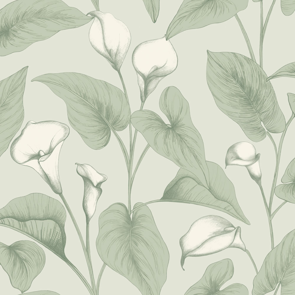 Tapéta, zöld, virágok, levelek, A83601, Inia, Grandeco