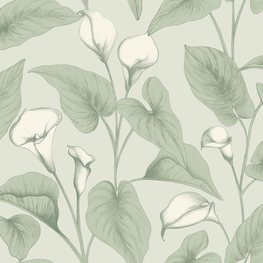 Tapéta, zöld, virágok, levelek, A83601, Inia, Grandeco