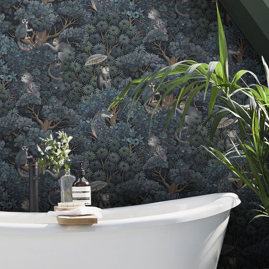 Tapéta, kék, levelek, majmok, 142313, Jaipur, Graham Brown Premium