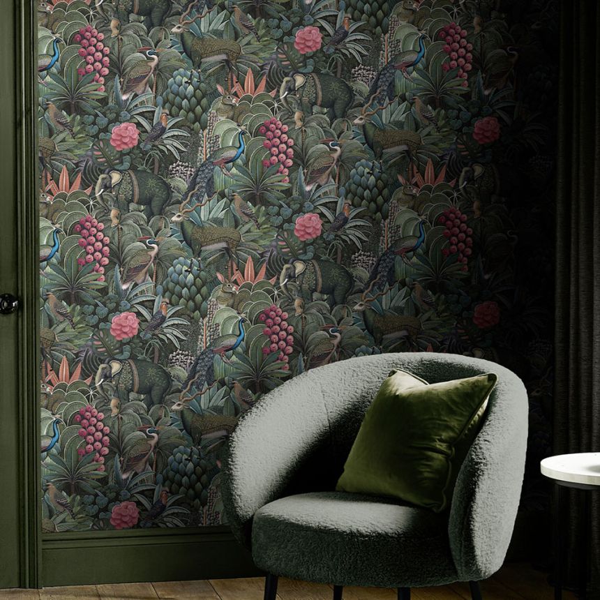 Tapéta, zöld-kék, dzsungel, állatok, 142317, Jaipur, Graham Brown Premium