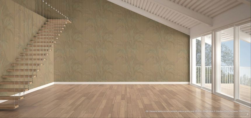 Tapéta, bézs, zöld, csíkok, levelek, Z81017, Philipp Plein 2, Zambaiti Parati