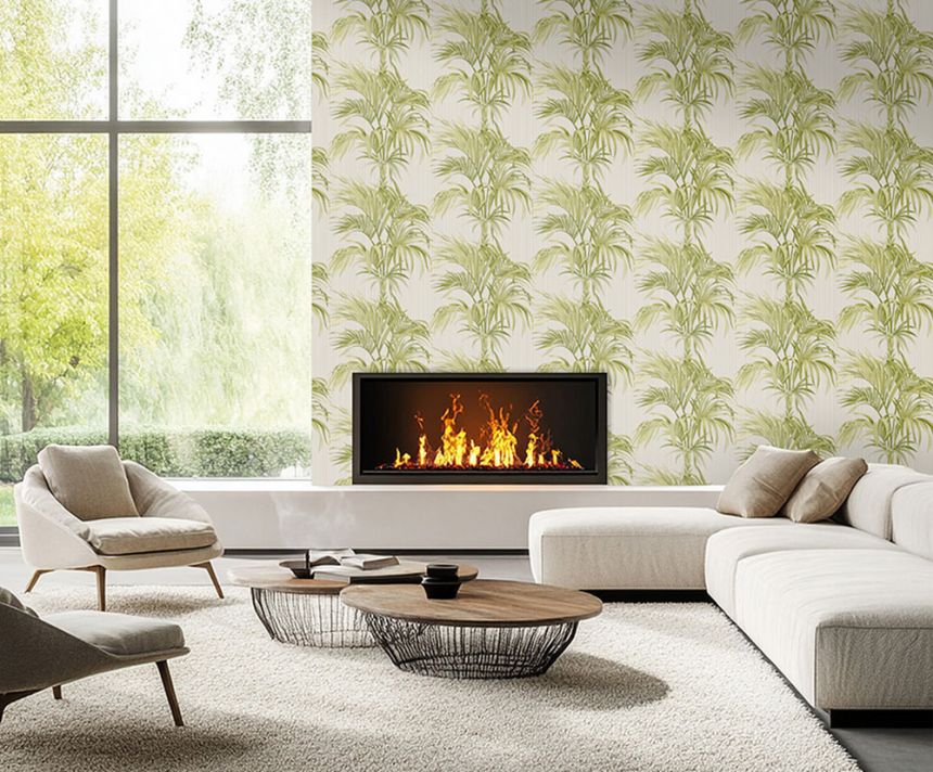 Tapéta, fehér, zöld, csíkok, levelek, Z81019, Philipp Plein 2, Zambaiti Parati